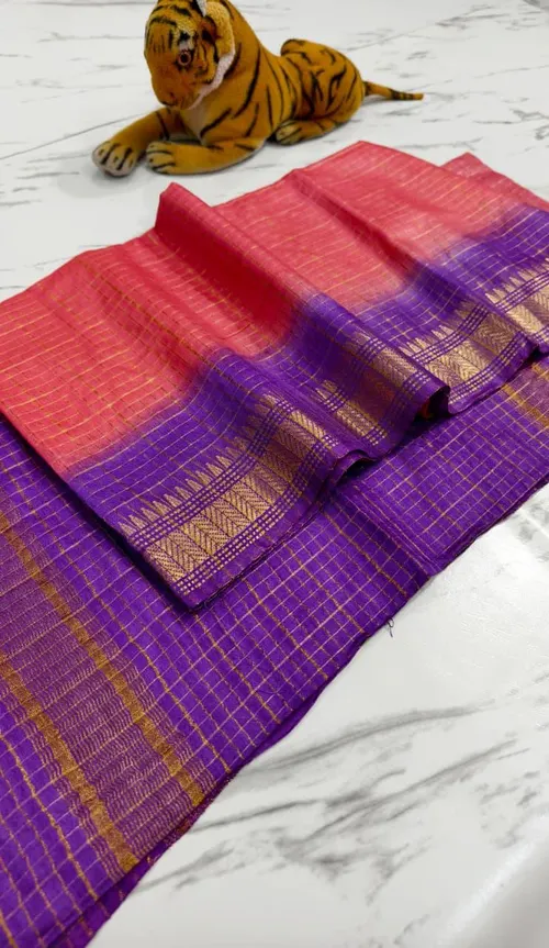 Traditional Mangalgiri Cotton Saree with Mini Check Design & Handwoven Finish